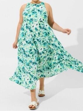 torrid Green & Aqua Floral Maxi Halter Dress w/ pockets 2X